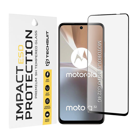 Techsuit Screen Protector Film for Motorola Moto G32, Tempered Glass, Full Glue, Black