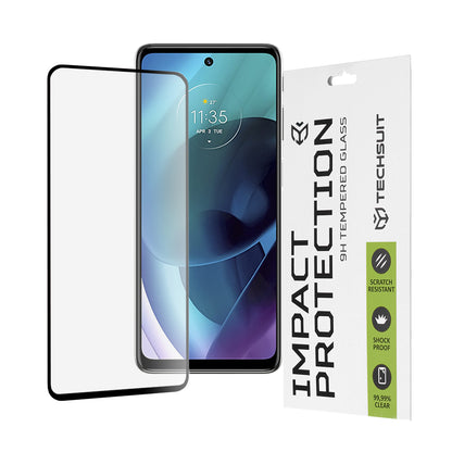 Techsuit Skærmbeskytter til Motorola Moto G51 5G, Hærdet Glas, Full Glue, 111D, Sort
