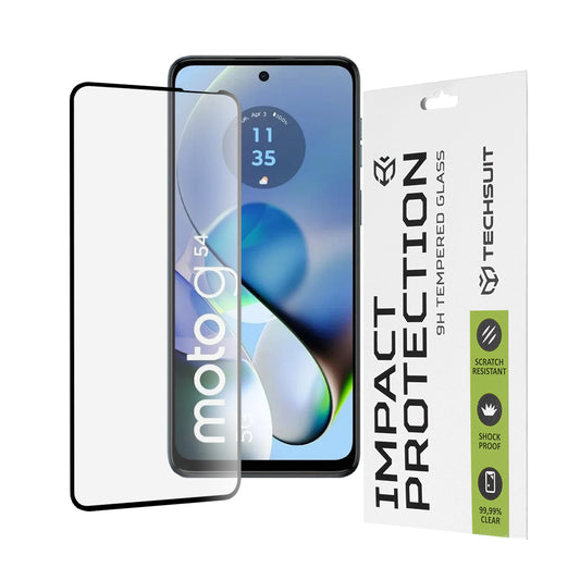 Techsuit Skærmbeskytter til Motorola Moto G64 / G54 Power Edition / G14 / G54, Hærdet Glas, Full Glue, 111D, Sort