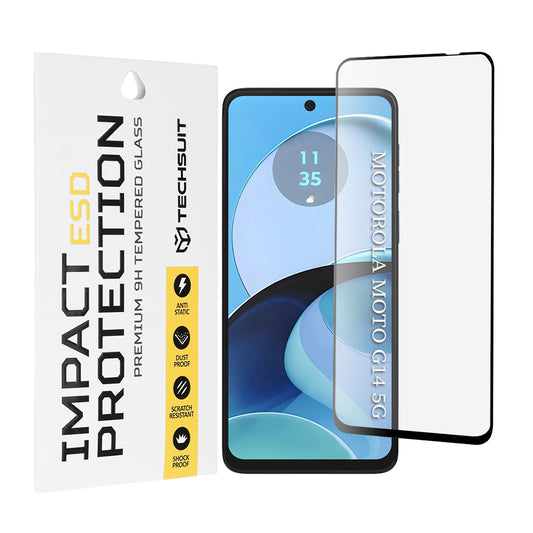 Techsuit skærmbeskyttelsesfilm til Motorola Moto G64 / G54 Power Edition / G14 / G54, hærdet glas, fuld lim, sort