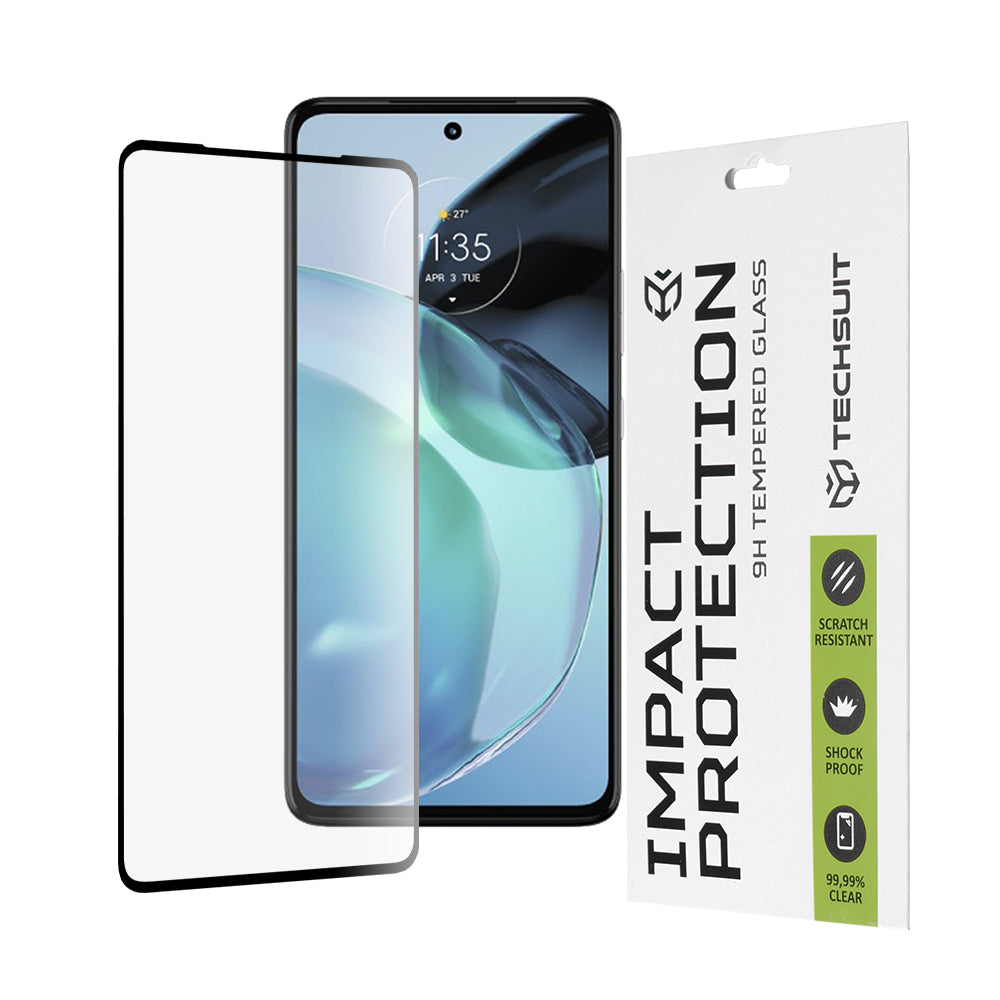 Techsuit Skærmbeskytter til Motorola Moto G72, Hærdet Glas, Full Glue, 111D, Sort