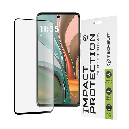 Techsuit Skærmbeskyttelsesfilm til Motorola Moto G75, Hærdet Glas, Full Glue, 111D, Sort