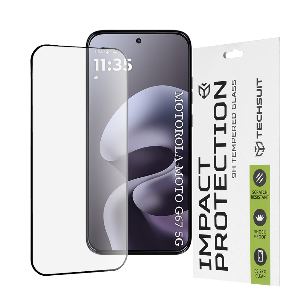 Beskyttelsesfilm Techsuit skærmbeskytter til Motorola Moto G77 / G67, Hærdet Glas, Full Glue, 111D, Sort