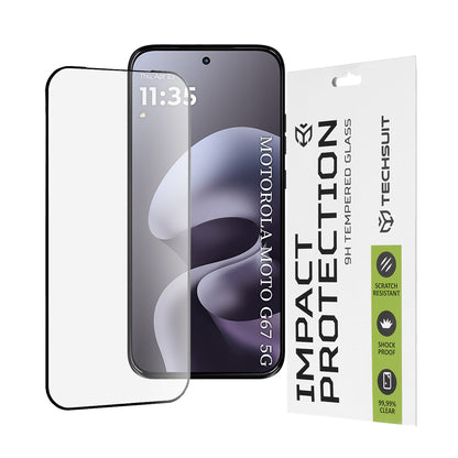 Beskyttelsesfilm Techsuit skærmbeskytter til Motorola Moto G77 / G67, Hærdet Glas, Full Glue, 111D, Sort