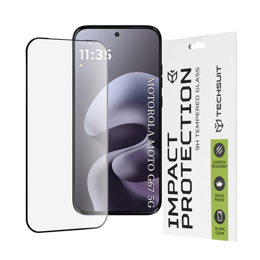 Beskyttelsesfilm Techsuit skærmbeskytter til Motorola Moto G77 / G67, Hærdet Glas, Full Glue, 111D, Sort