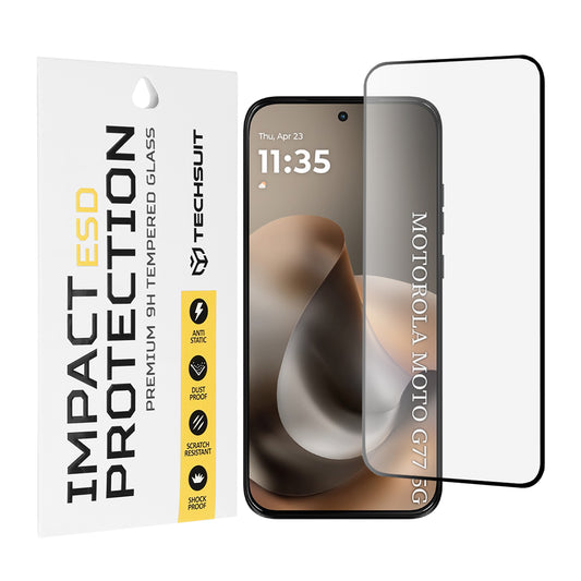 Techsuit Skærmbeskytter til Motorola Moto G77 / G67, Hærdet Glas, Fuld Lim, Sort