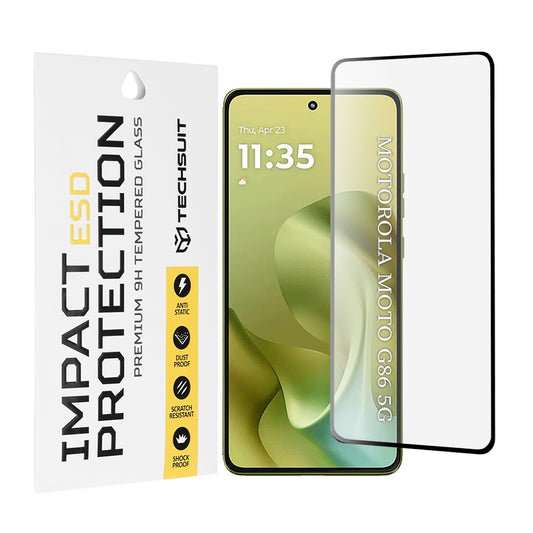Techsuit skærmbeskyttelsesfilm til Motorola Moto G86 Power / G86, hærdet glas, fuld lim, sort