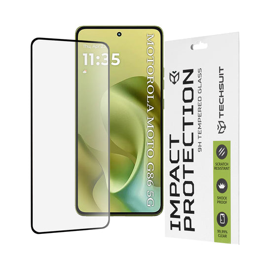 Techsuit Skærmbeskyttelsesfilm til Motorola Moto G86, Hærdet Glas, Full Glue, 111D, Sort