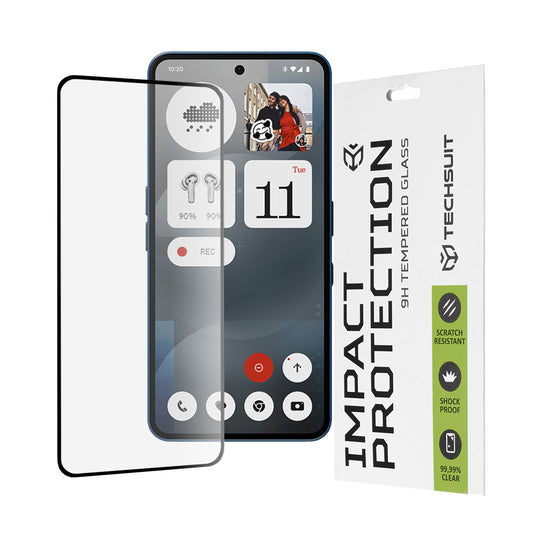 Techsuit skærmbeskyttelsesfilm til Nothing Phone (3a) / Phone (3a) Pro, hærdet glas, fuld lim, 111D, sort