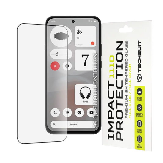 Techsuit skærmbeskyttelsesfilm til Nothing Phone (4b), hærdet glas, fuld lim, 111D, sort
