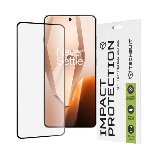Techsuit Skærmbeskyttelsesfilm til OnePlus 13R, Hærdet Glas, Full Glue, 111D, Sort