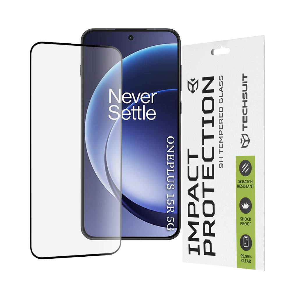 Beskyttelsesfilm Techsuit skærmbeskytter til OnePlus 15R, Hærdet Glas, Full Glue, 111D, Sort