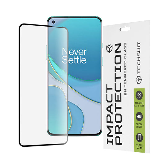 Techsuit skærmbeskyttelsesfilm til OnePlus 8T, hærdet glas, fuld lim, 111D, sort