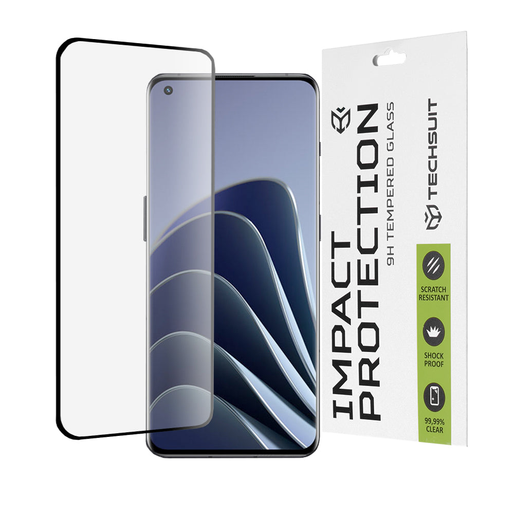 Techsuit skærmbeskyttelsesfilm til OnePlus Ace 2 Pro / Ace 2 / 11R / 11 / 10 Pro, hærdet glas, fuld lim, 111D, sort