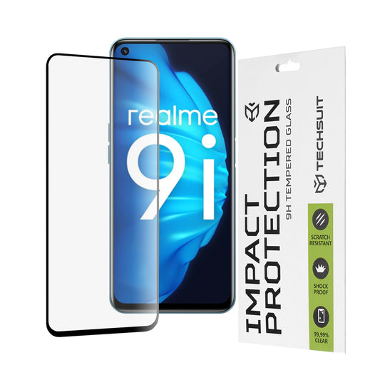 Techsuit Skærmbeskyttelsesfilm til OnePlus Nord CE 2 Lite 5G / Realme Narzo 50 / 9 5G / 9i / 9 Pro, Hærdet Glas, Full Glue, 111D, Sort