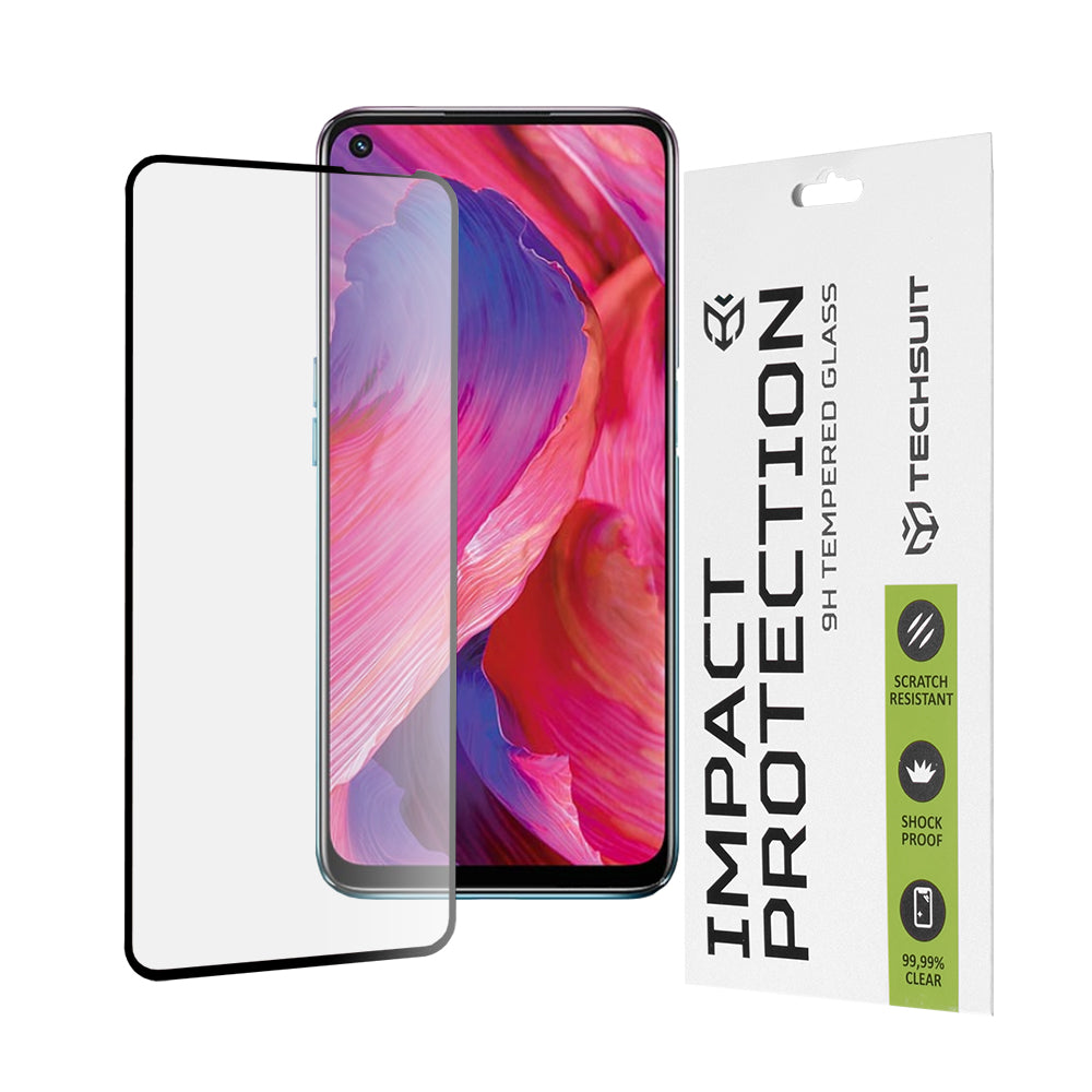 Techsuit skærmbeskyttelsesfilm til OnePlus Nord N200 5G / Oppo A74 5G / A54 5G, hærdet glas, fuld lim, 111D, sort