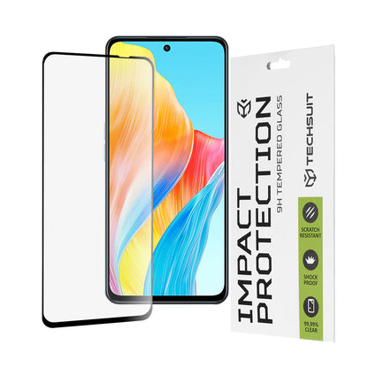 Techsuit skærmbeskyttelsesfilm til OnePlus Nord N30 SE / Oppo A79 / A98 / A58 4G, hærdet glas, fuld lim, 111D, sort