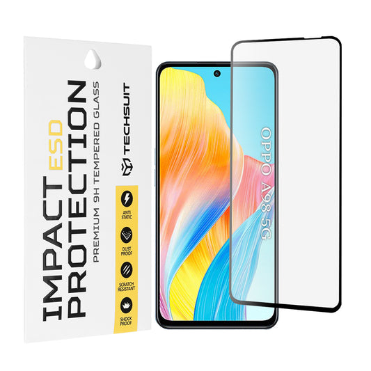 Techsuit skærmbeskyttelsesfilm til OnePlus Nord N30 SE / Oppo A79 / A98 / A58 4G, hærdet glas, fuld lim, sort