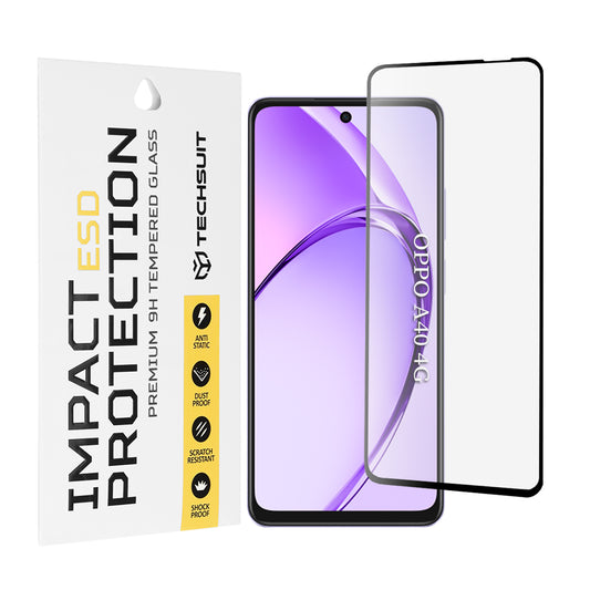 Techsuit Skærmbeskyttelsesfilm til Oppo A3 4G / A3 5G, Hærdet Glas, Fuld Lim, Sort