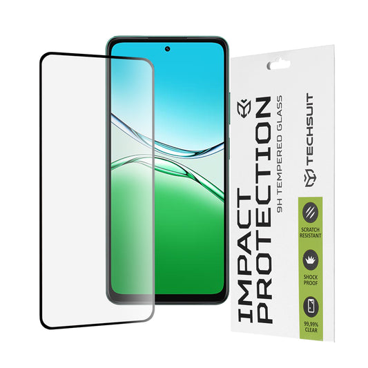 Techsuit skærmbeskyttelsesfilm til Oppo A5 4G, hærdet glas, fuld lim, 111D, sort