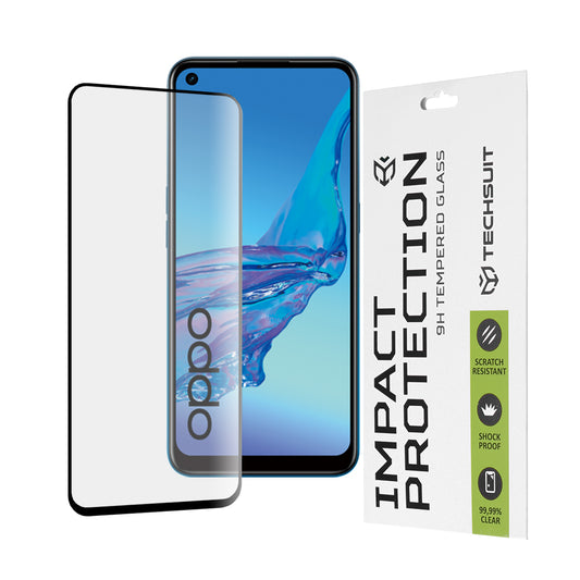 Techsuit skærmbeskyttelsesfilm til Oppo A53s / A53 4G, hærdet glas, fuld lim, 111D, sort