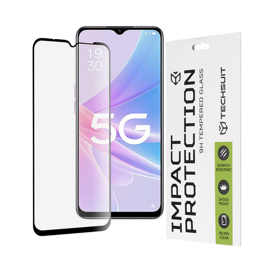 Techsuit skærmbeskyttelsesfilm til Oppo A58 5G / A78 5G, hærdet glas, fuld lim, 111D, sort