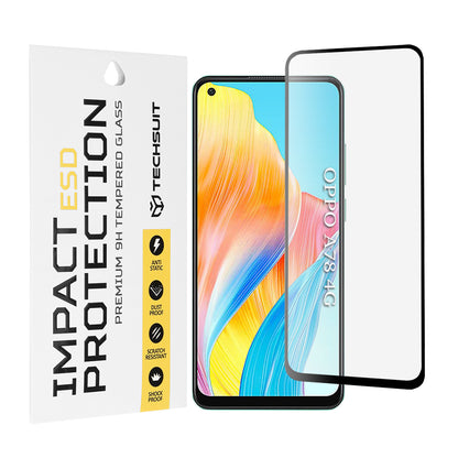 Techsuit skærmbeskyttelsesfilm til Oppo A78 4G, hærdet glas, fuld lim, sort