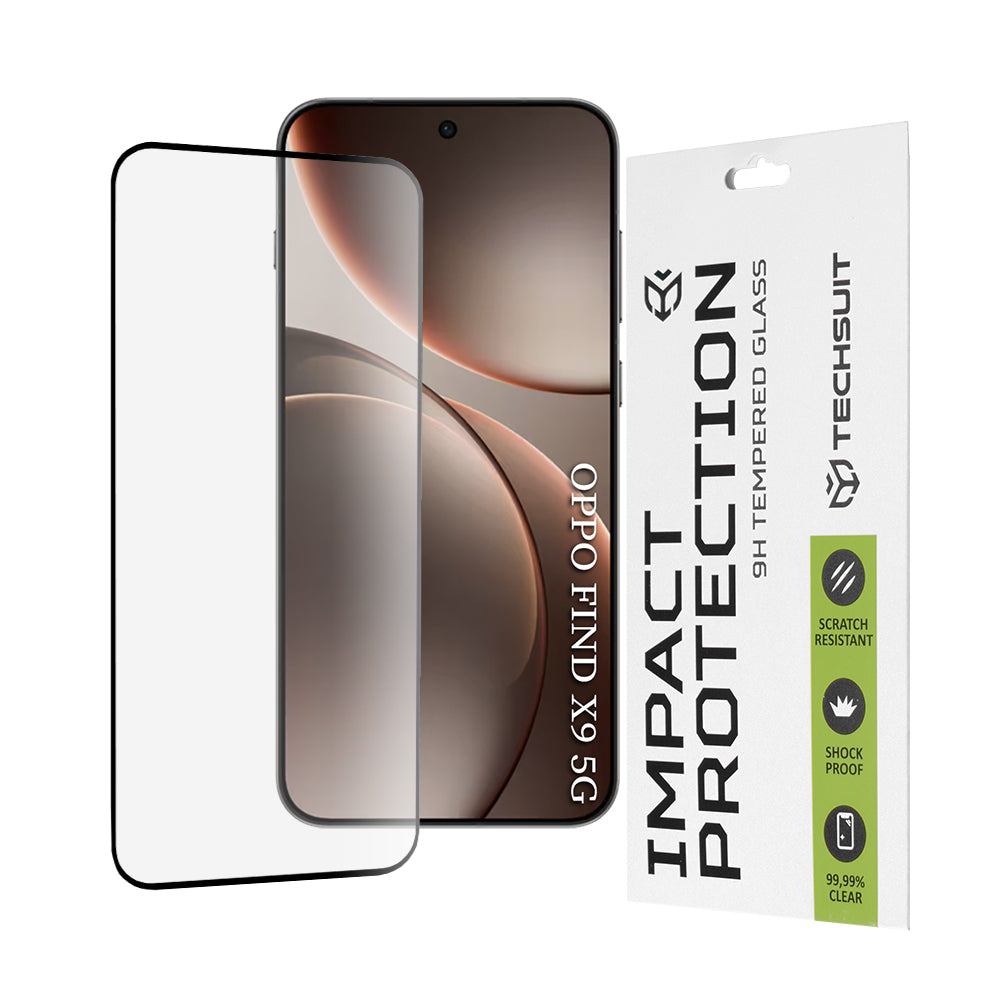 Beskyttelsesfilm Techsuit skærmbeskytter til Oppo Find X9, Hærdet Glas, Full Glue, 111D, Sort