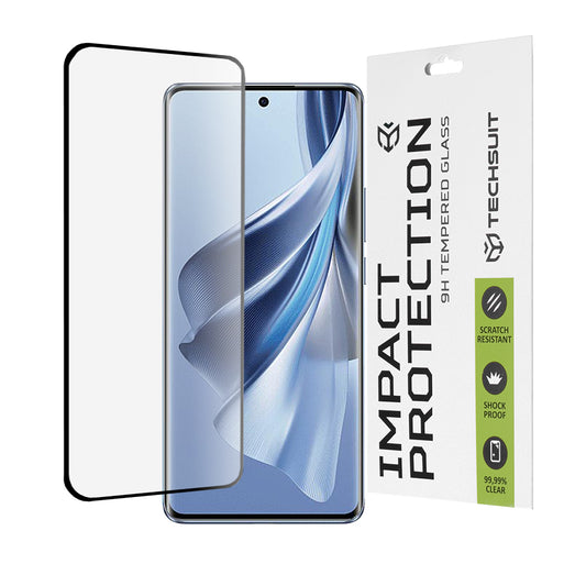 Techsuit Skærmbeskyttelsesfilm til Oppo Reno10, Hærdet Glas, Full Glue, 111D, Sort