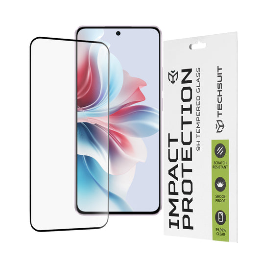 Techsuit skærmbeskyttelsesfilm til Oppo Reno11 F, hærdet glas, fuld lim, 111D, sort