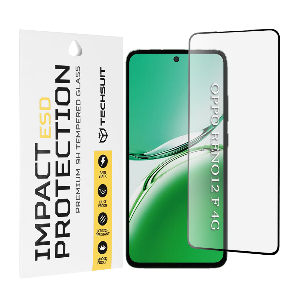 Techsuit skærmbeskytter til Oppo Reno12 FS 5G / Reno12 FS 4G / Reno12 F 4G / Reno12 F, hærdet glas, fuld lim, sort