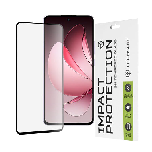 Techsuit skærmbeskyttelsesfilm til Oppo Reno13 FS 5G / Reno13 F 4G / Reno13 F, hærdet glas, fuld lim, 111D, sort
