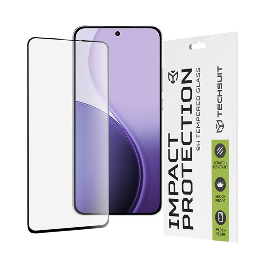 Techsuit skærmbeskyttelsesfilm til Oppo Reno14 F, hærdet glas, fuld lim, 111D, sort