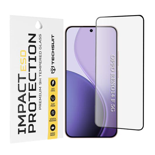 Techsuit skærmbeskyttelsesfilm til Oppo Reno14 FS 5G / Reno14 F, hærdet glas, fuld lim, sort