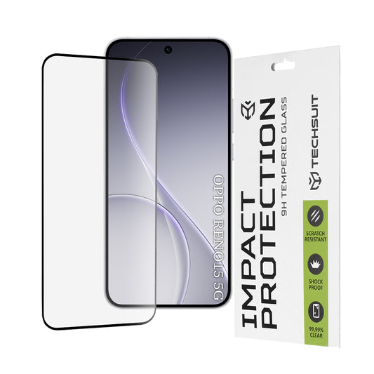Beskyttelsesfilm Techsuit skærmbeskytter til Oppo Reno15, Hærdet Glas, Full Glue, 111D, Sort