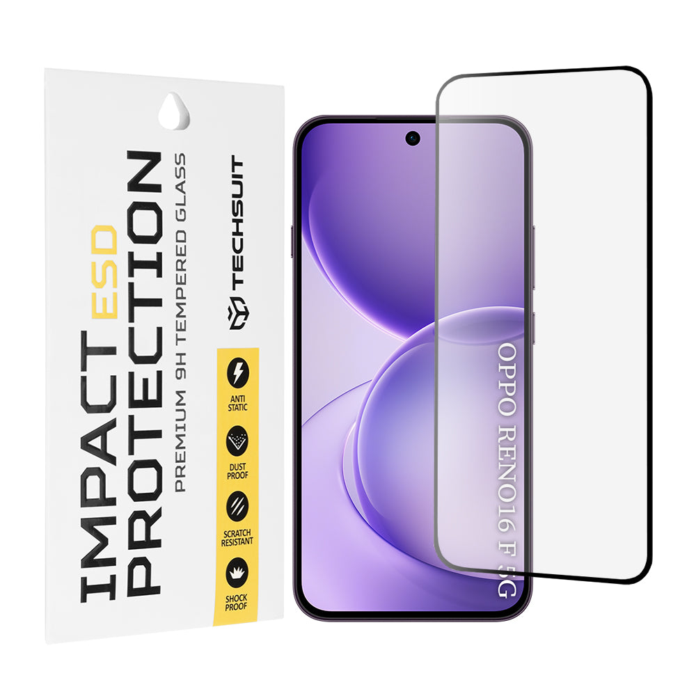 Techsuit skærmbeskyttelsesfilm til Oppo Reno16 F / Reno16 FS, hærdet glas, fuld lim, sort