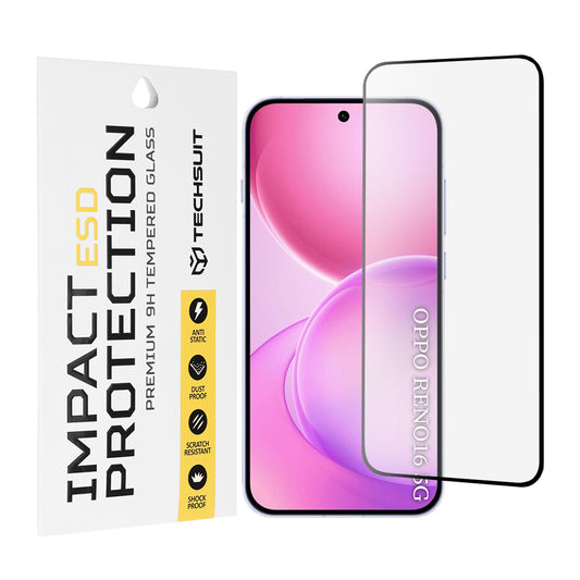 Techsuit Skærmbeskytter til Oppo Reno16 / Reno16 Pro, Hærdet Glas, Fuld Lim, Sort