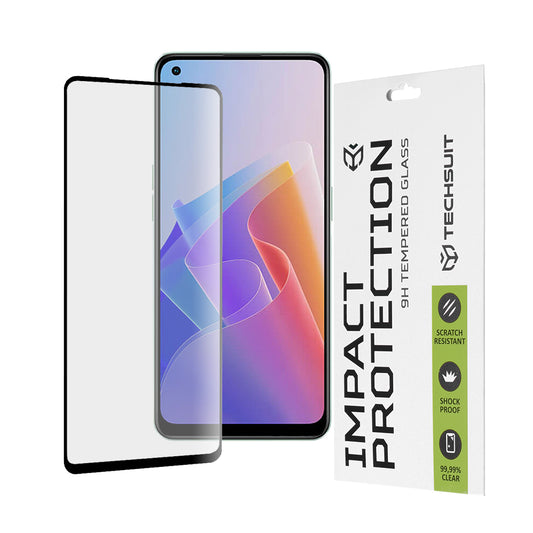 Techsuit skærmbeskyttelsesfilm til Oppo Reno8 Lite / Reno7 / Reno7 Lite / Oneplus Nord N20 5G, hærdet glas, fuld lim, 111D, sort