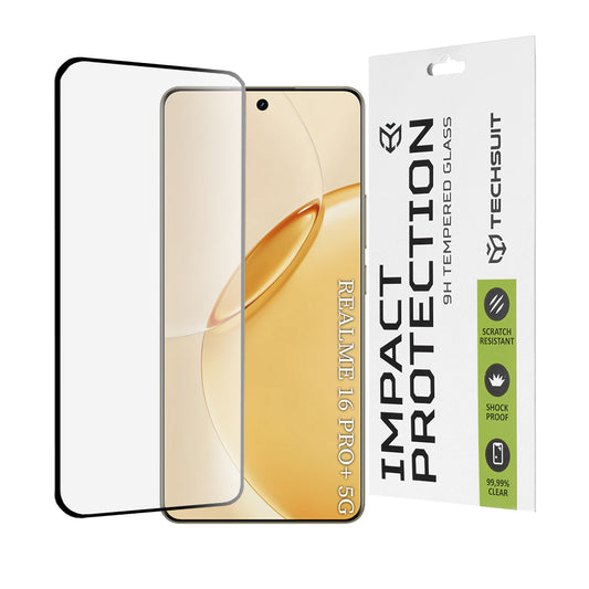 Beskyttelsesfilm Techsuit skærmbeskytter til Realme 16 Pro+, Hærdet Glas, Full Glue, 111D, Sort