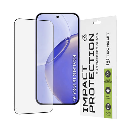 Beskyttelsesfilm Techsuit skærmbeskytter til Realme 16 Pro, Hærdet Glas, Full Glue, 111D, Sort