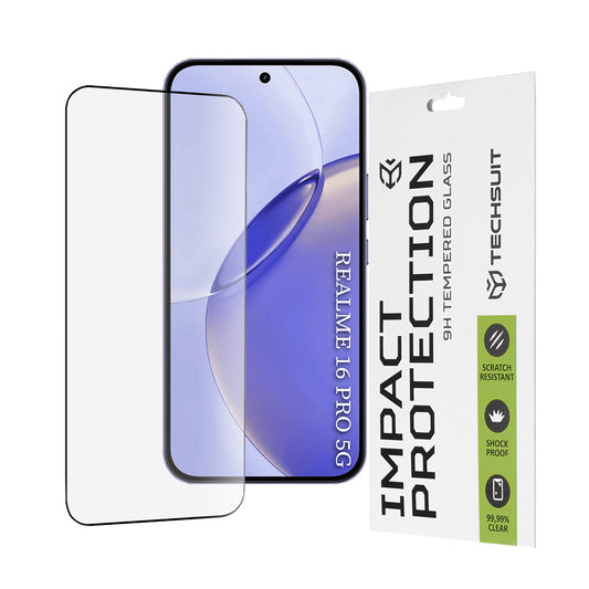 Beskyttelsesfilm Techsuit skærmbeskytter til Realme 16 Pro, Hærdet Glas, Full Glue, 111D, Sort