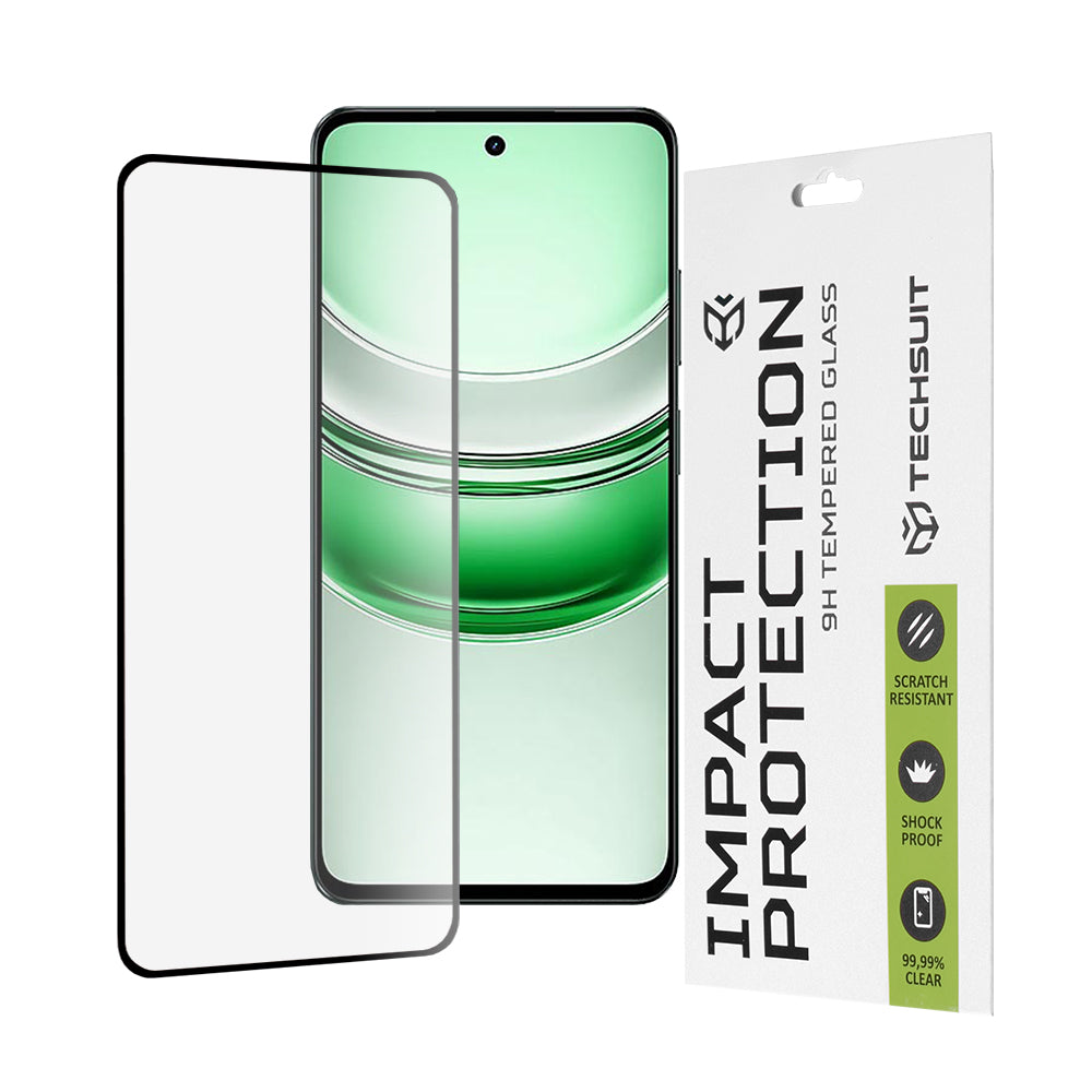 Techsuit skærmbeskyttelsesfilm til Realme C71, hærdet glas, fuld lim, 111D, sort