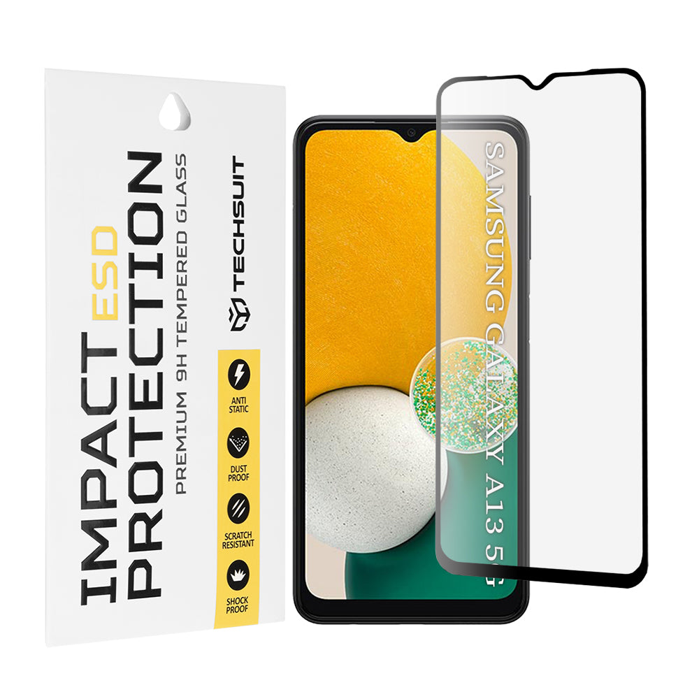 Techsuit skærmbeskyttelsesfilm til Samsung Galaxy A04 A045 / A04s A047 / A13 5G A136, hærdet glas, fuld lim, sort