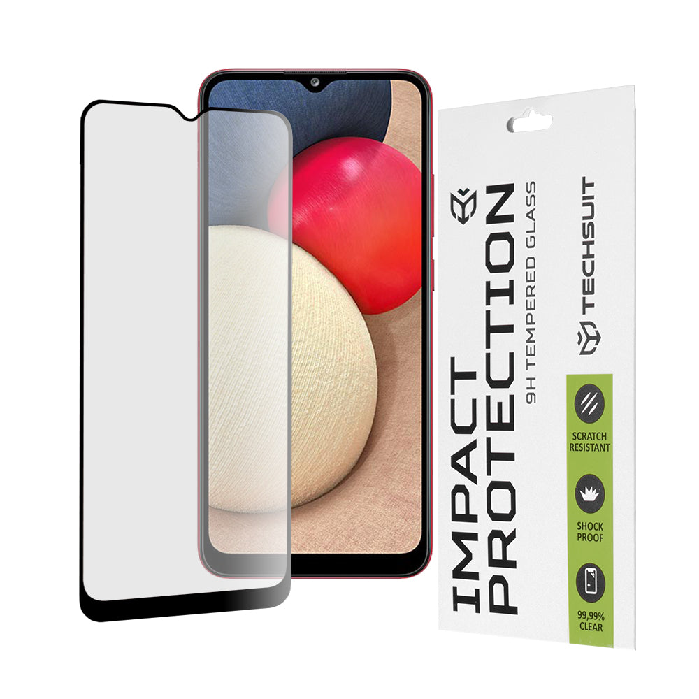 Techsuit skærmbeskyttelsesfilm til Samsung Galaxy A04e A042 / M04 M045 / A03 A035 / A03 Core A032, hærdet glas, fuld lim, 111D, sort