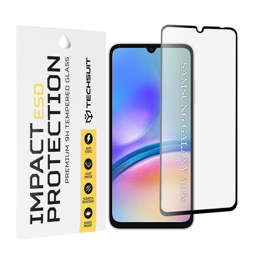 Techsuit skærmbeskyttelsesfilm til Samsung Galaxy A05s A057, hærdet glas, fuld lim, sort