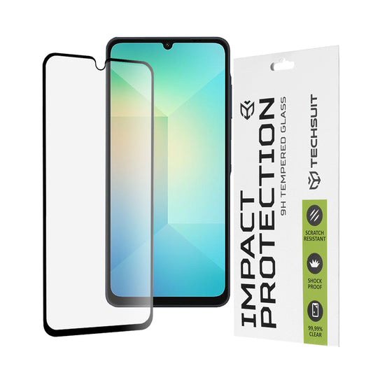 Techsuit skærmbeskyttelsesfilm til Samsung Galaxy A06 A065, hærdet glas, fuld lim, 111D, sort