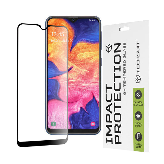 Techsuit Skærmbeskytter til Samsung Galaxy A10e A102 / A20e A202, Hærdet Glas, Full Glue, 111D, Sort