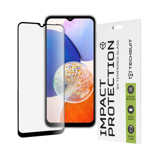 Techsuit Skærmbeskytter til Samsung Galaxy A14 A145 / A14 5G A146, Hærdet Glas, Full Glue, 111D, Sort
