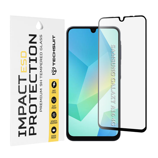 Techsuit skærmbeskyttelsesfilm til Samsung Galaxy A17 4G / A17 5G / A16 5G A166 / A16 4G A165, hærdet glas, fuld lim, sort