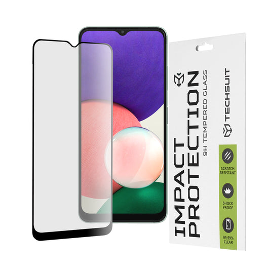 Techsuit Skærmbeskytter til Samsung Galaxy A22 5G A226, Hærdet Glas, Full Glue, 111D, Sort
